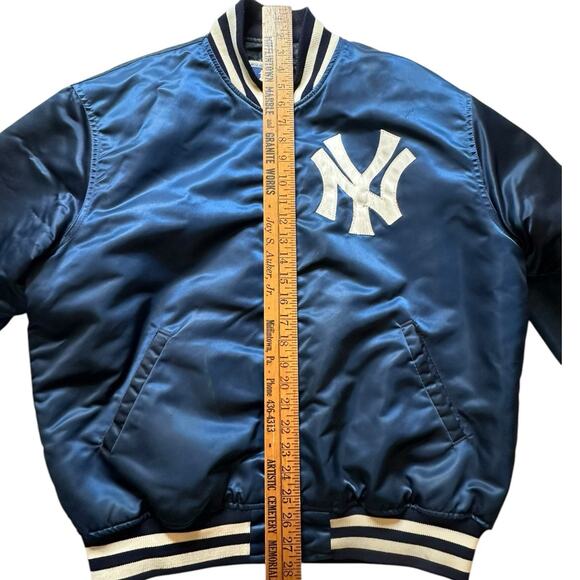 VINTAGE 80s New York Yankees STARTER Satin Jacket XL Button Bomber USA Made - Picture 7 of 16
